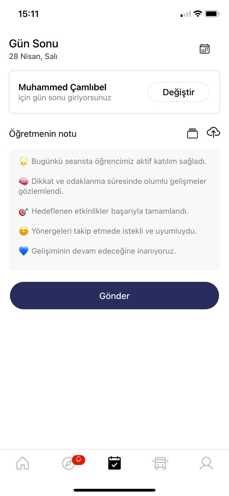 Rehapp seans yönetimi mobil ekranı