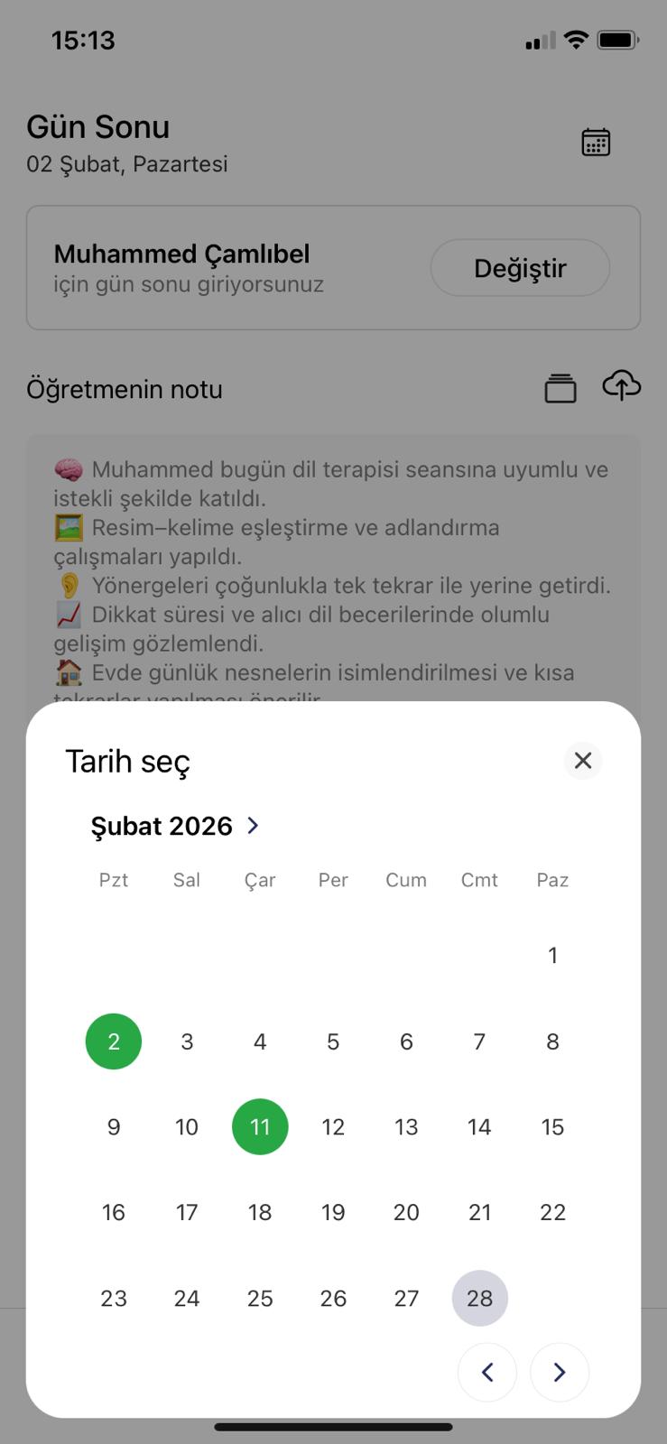 Rehapp veli bilgilendirme mobil ekranı
