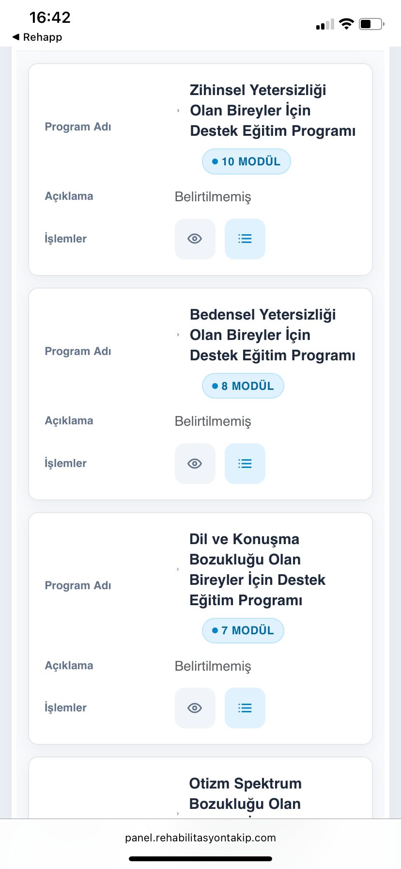 Mobil eğitim programları ve modül listesi